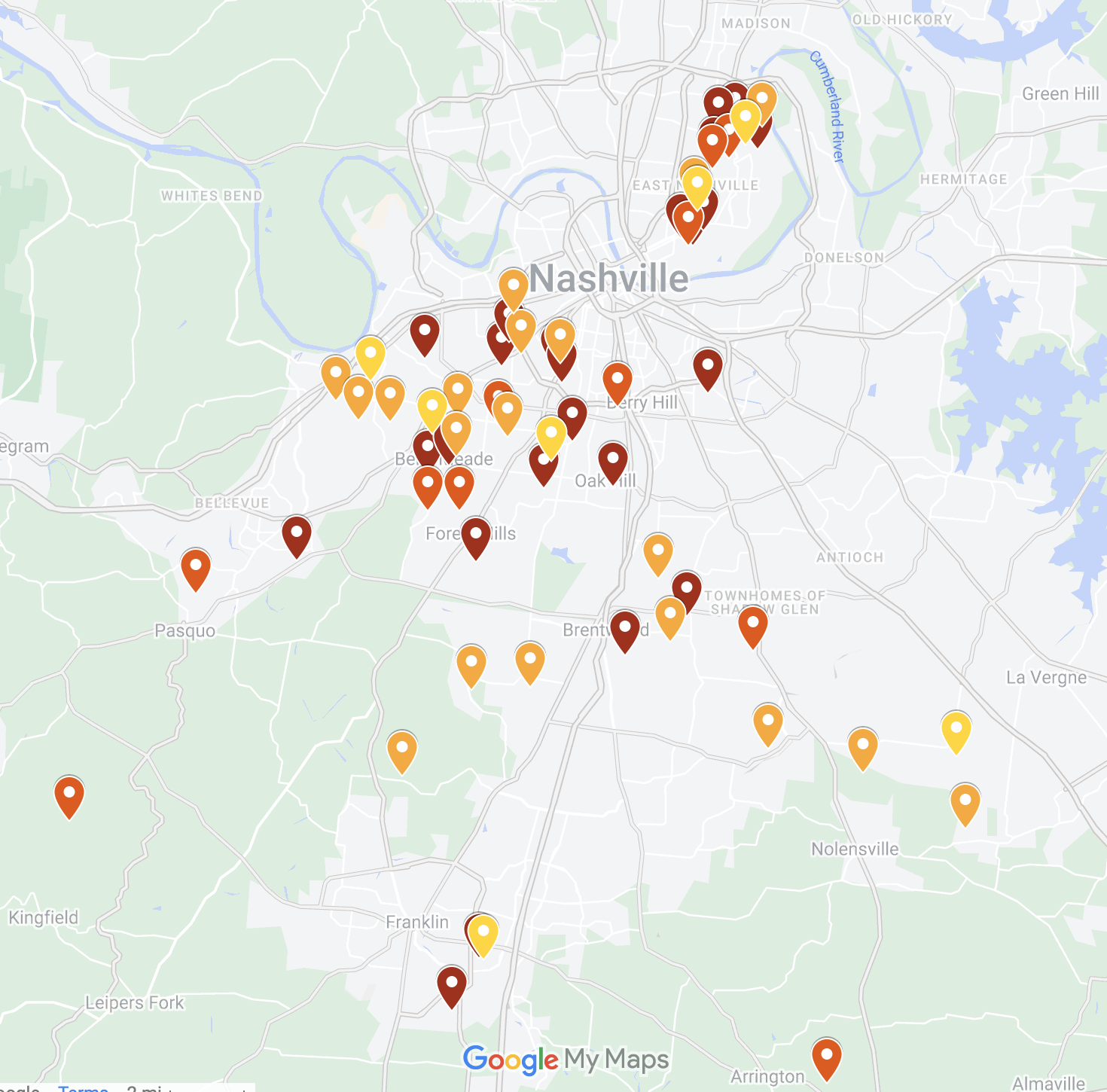 Radon levels in homes in Nashville TN