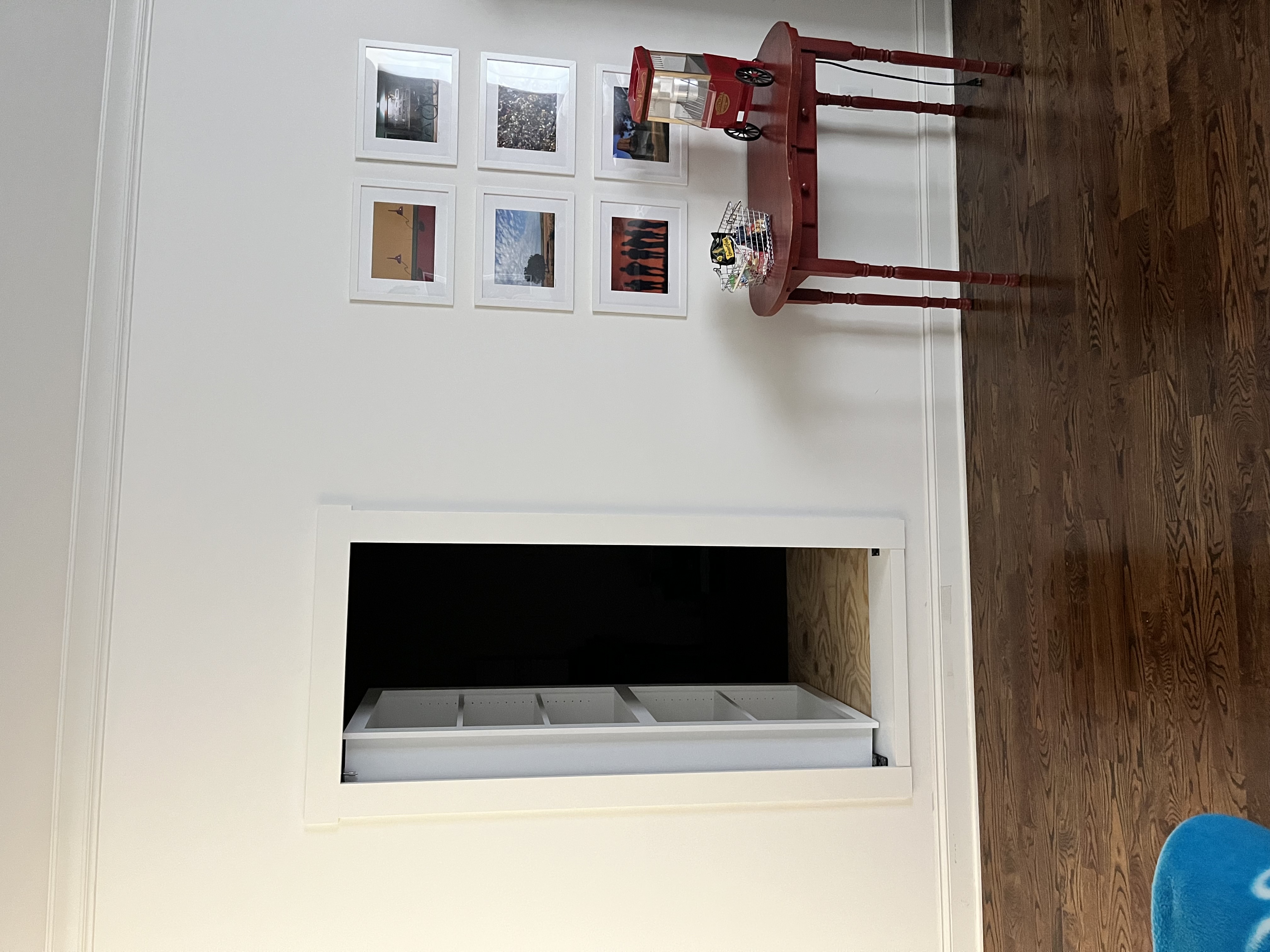 Murphy door opens up into a protected attic storage space.