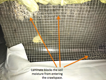 vapor barrier blocking moisture on crawlspace floor