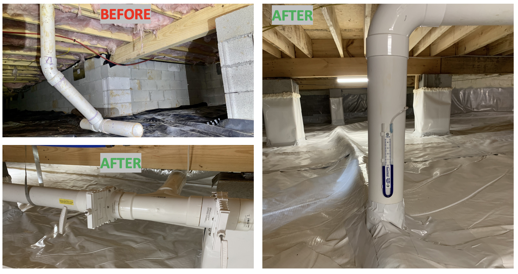 Before and after radon mitigation system