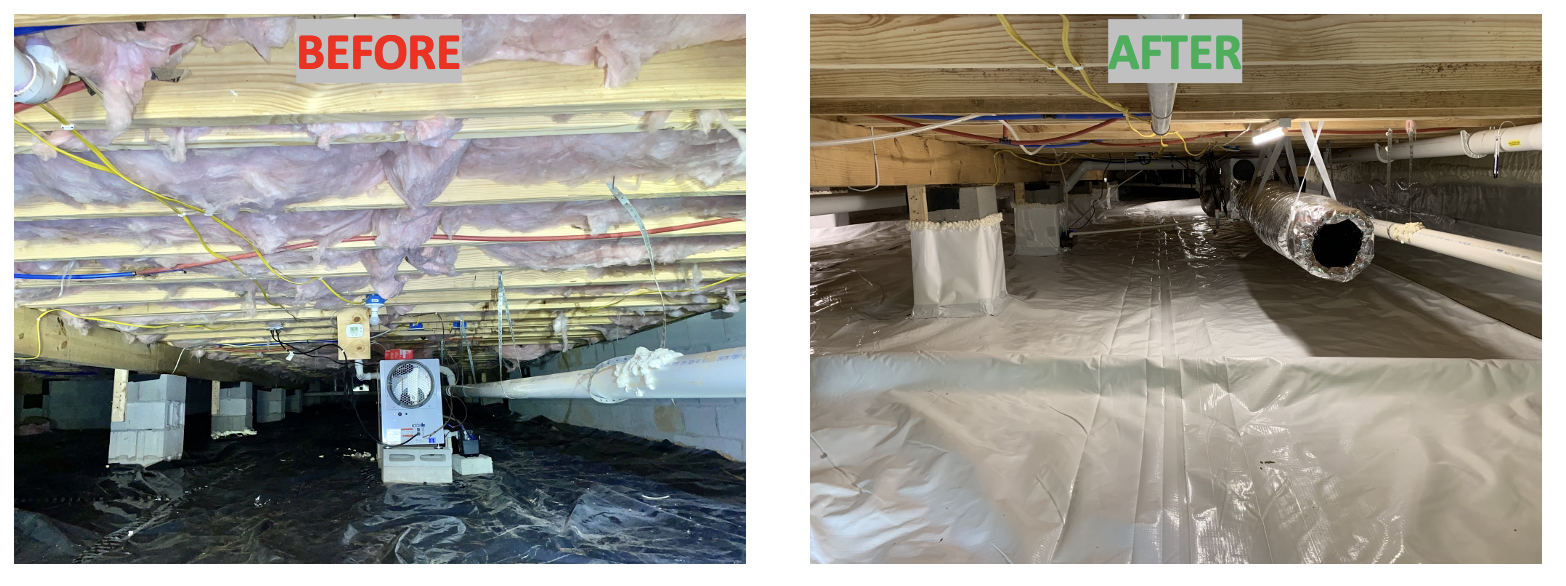 Crawlspace dehumidifier, before and after