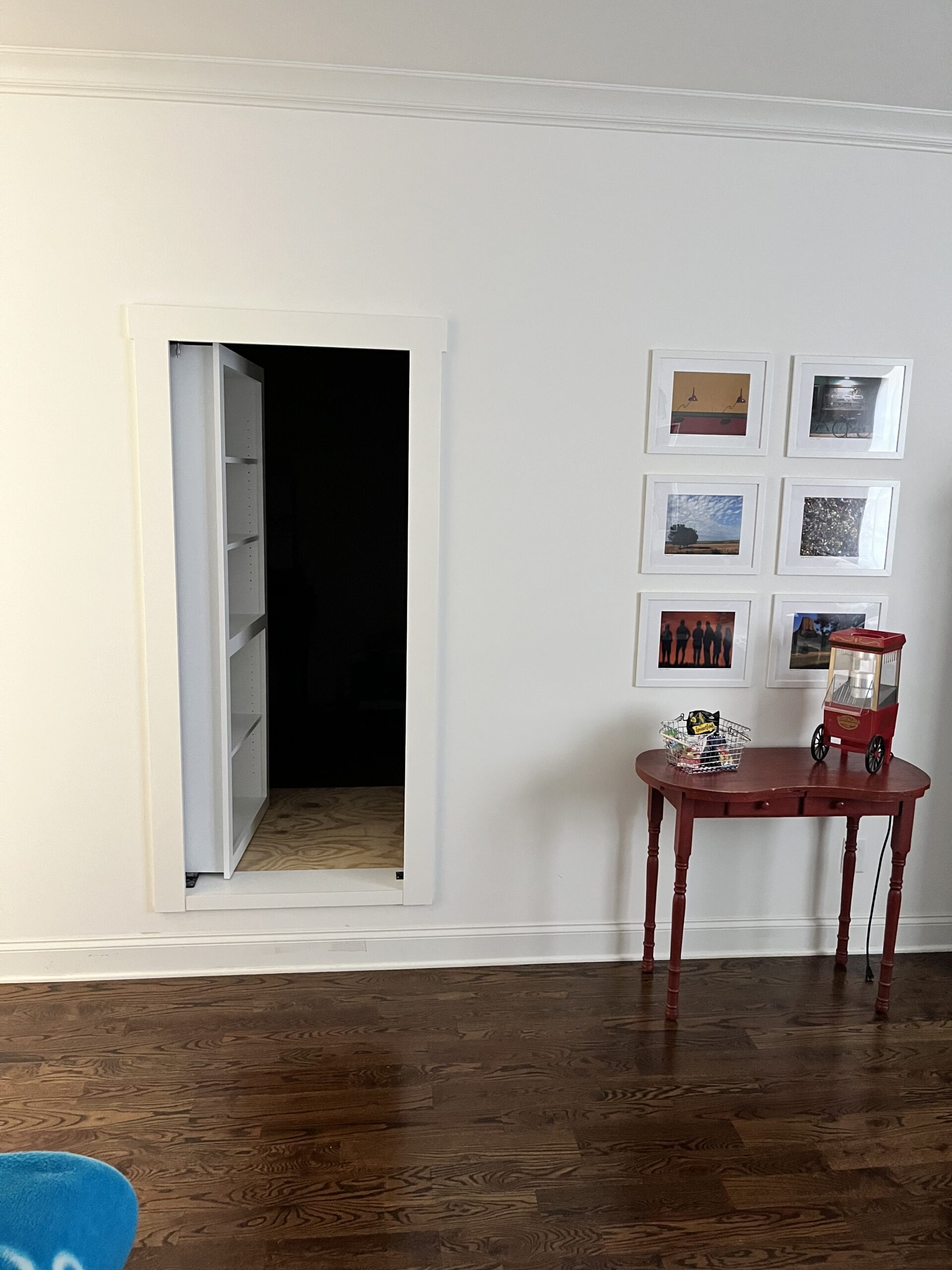 Murphy door opens up into a protected attic storage space.